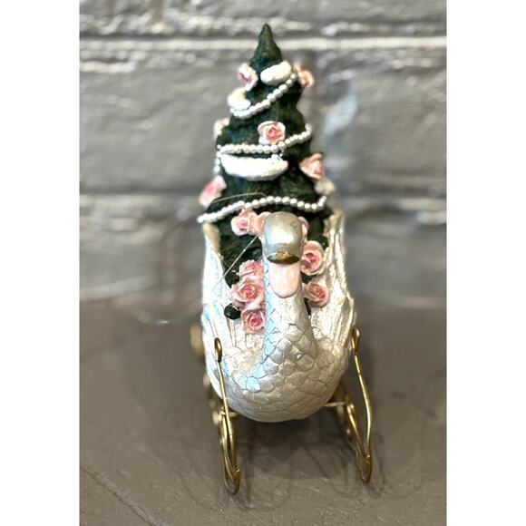 Vintage Christmas Swan Ornament Decoration Roses Pearls - Picture 2 of 7